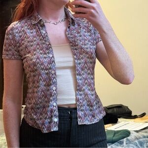 Patterned Short Sleeve Button-Up Shirt